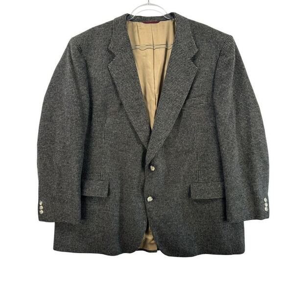 Hart Schaffner & Marx Men Gray Camel Hair Tweed Check Blazer Size L Vintage READ - Picture 1 of 12